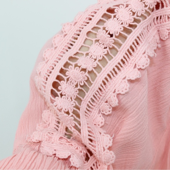 JUSTICE Girls Shirt Boho Flowy Pretty Blouse Tassels Coral Peach Lace Detail 10 - Picture 4 of 12